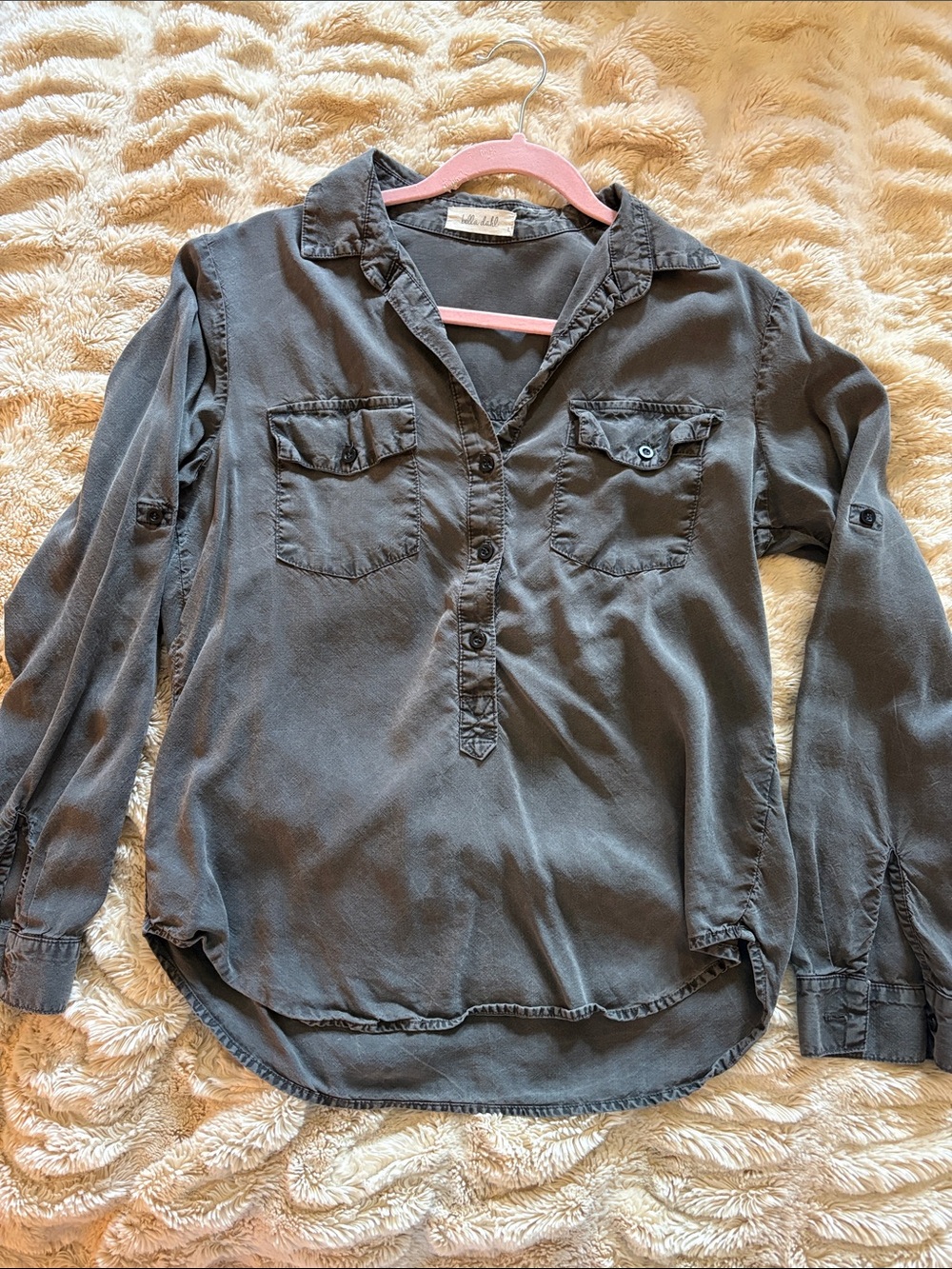 Bella Dahl Washed Charcoal Button-Front Utility Top